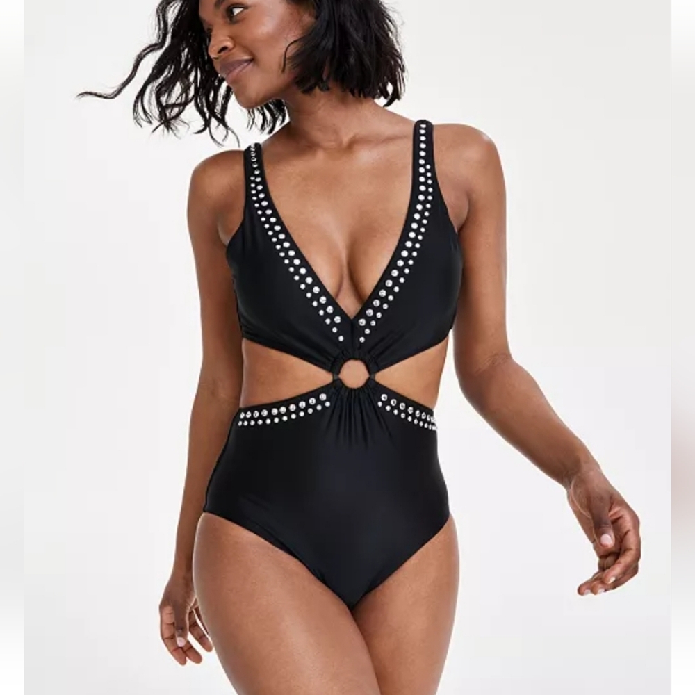 Nwt Bar Iii Women's Tell Me About It Stud One Piece Swimsuit Monokini